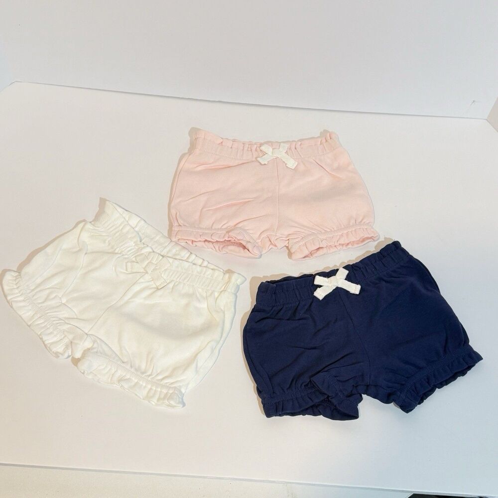 3 New Girls kids Bloomer Shorts Multipacks 3 Month blue white and pink
